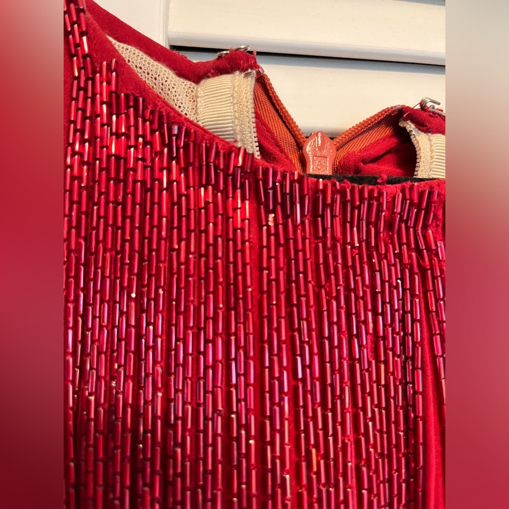Zac Posen Fall 2015 Hand-Embroidered Bugle-Beaded Red Cocktail Dress, Si… - Picture 7 of 11